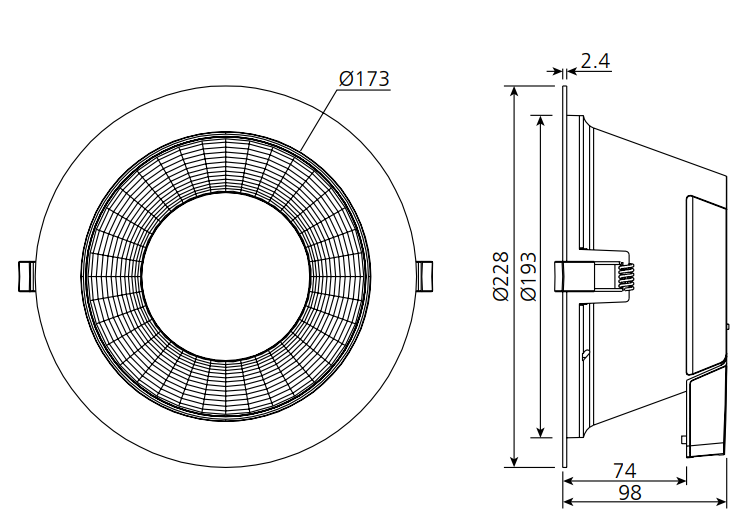 Downlight 8,5W 3000K 80° IP65 Hvid