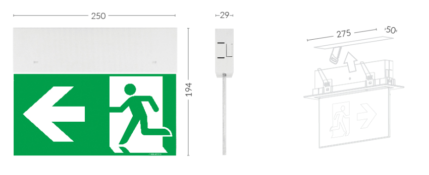 TM.ONTEC G E1E 180 M ST W (SELENE) flugtvejsarmatur 1,5W IP20 3H back-up, manuel test