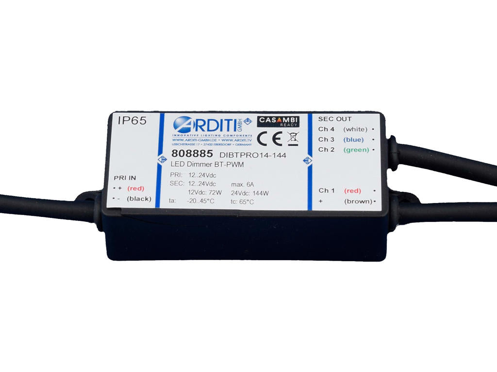 Casambi 4 kanal PWM trådløs Dimmer IP65, constant voltage LED strip, Input: 12 - 24V DC Max. output: 144W 24V DC - 72W 12V DC