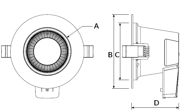 Downlight DT 18W CCT 3000/4000/5700K 90° CRI90 UGR22 IP54 DALI,  Ø228, Hulmål Ø200-210, Sort
