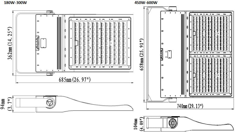 CONDOR 600W 5000K 90000lm asym. Inkl. integreret ON/OFF driver