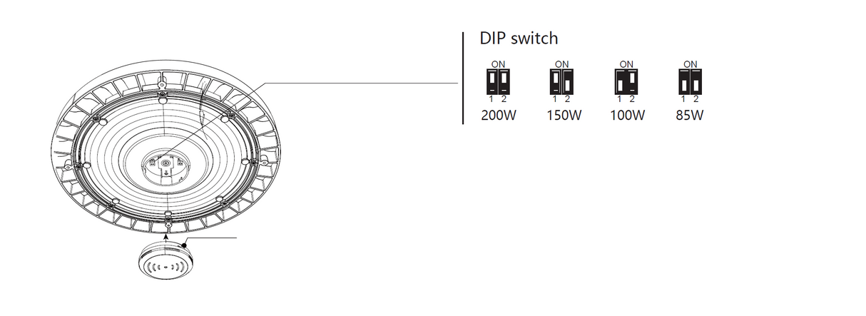 SUVA 85/100/150/200W 4000K 34000lm CRI80, 0-10V, Sensor-ready