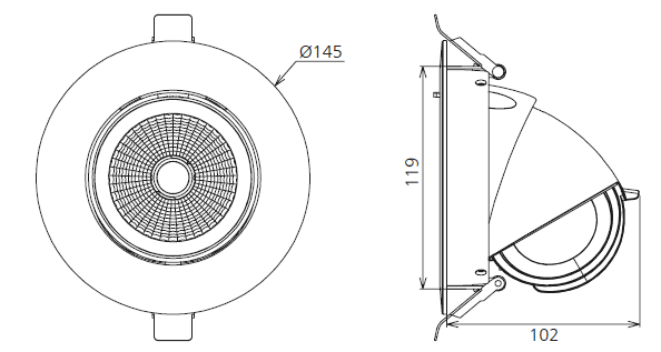 TILIA Downlight Kip 20W 3000K 1840lm, CRI90, DALI, 60°, Ø145, Hulmål Ø120-130